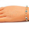 Oro Laminado Fancy Bracelet, Gold Filled Style Evil Eye Design, White Enamel Finish, Golden Finish, 03.213.0033.4.08