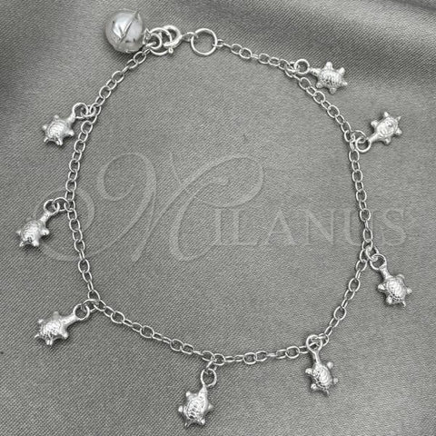 Sterling Silver Charm Bracelet, Turtle Design, Polished, Silver Finish, 03.397.0009.07