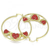 Oro Laminado Large Hoop, Gold Filled Style Heart Design, with Garnet Crystal, Diamond Cutting Finish, Golden Finish, 02.380.0002.1.50