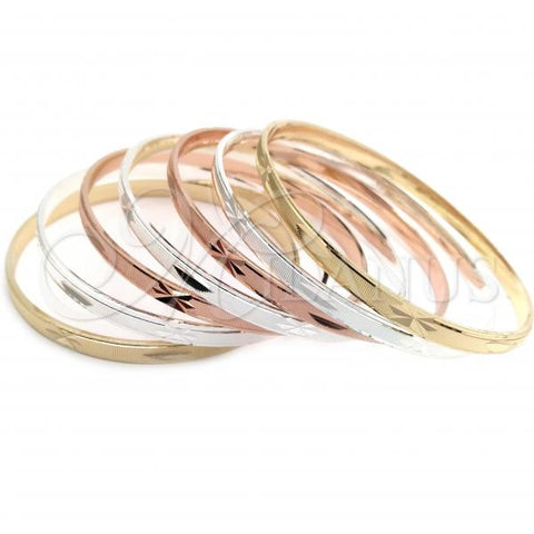 Gold Plated Semanario Bangle, Diamond Cutting Finish, Tricolor, 07.07.0011.06