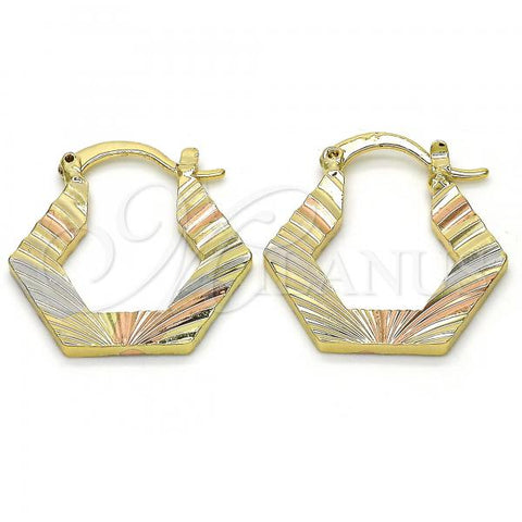 Oro Laminado Small Hoop, Gold Filled Style Diamond Cutting Finish, Tricolor, 02.102.0042.25