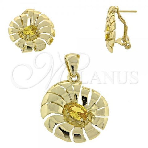 Oro Laminado Earring and Pendant Adult Set, Gold Filled Style with Golden Cubic Zirconia, Polished, Golden Finish, 5.046.004