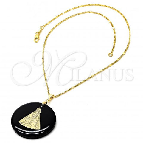 Oro Laminado Pendant Necklace, Gold Filled Style Caridad del Cobre Design, with Black Opal, Golden Finish, 04.09.0037.18