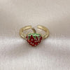 Oro Laminado Elegant Ring, Gold Filled Style Strawberry Design, Red Enamel Finish, Golden Finish, 01.170.0002