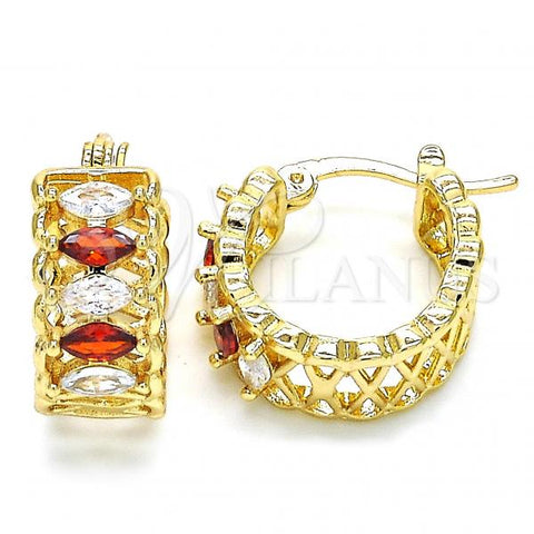 Oro Laminado Small Hoop, Gold Filled Style with Garnet and White Cubic Zirconia, Polished, Golden Finish, 02.210.0299.1.20