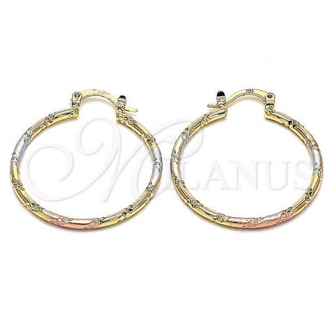 Oro Laminado Medium Hoop, Gold Filled Style Diamond Cutting Finish, Tricolor, 02.170.0297.30