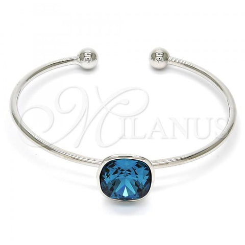 Rhodium Plated Individual Bangle, with Indicolite Swarovski Crystals, Polished, Rhodium Finish, 07.239.0010.2 (02 MM Thickness, One size fits all)