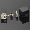 Oro Laminado Stud Earring, Gold Filled Style Heart Design, Black Enamel Finish, Golden Finish, 02.64.0387 *PROMO*