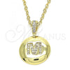 Oro Laminado Fancy Pendant, Gold Filled Style Initials Design, with White Cubic Zirconia, Polished, Golden Finish, 05.341.0020