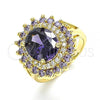 Oro Laminado Multi Stone Ring, Gold Filled Style with Amethyst and White Cubic Zirconia, Polished, Golden Finish, 01.346.0021.5.09