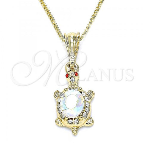 Oro Laminado Pendant Necklace, Gold Filled Style Turtle Design, with Aurore Boreale and White Crystal, Polished, Golden Finish, 04.351.0010.20