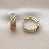 Oro Laminado Huggie Hoop, Gold Filled Style Diamond Cutting Finish, Tricolor, 02.156.0731.15