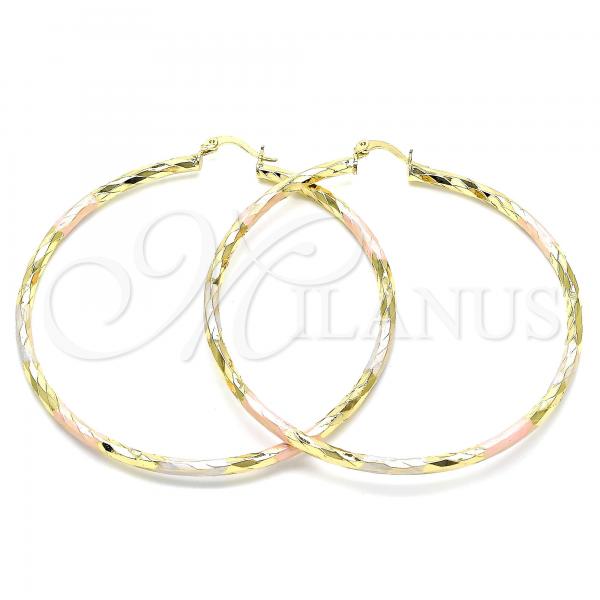 Oro Laminado Extra Large Hoop, Gold Filled Style Diamond Cutting Finish, Tricolor, 02.213.0249.70