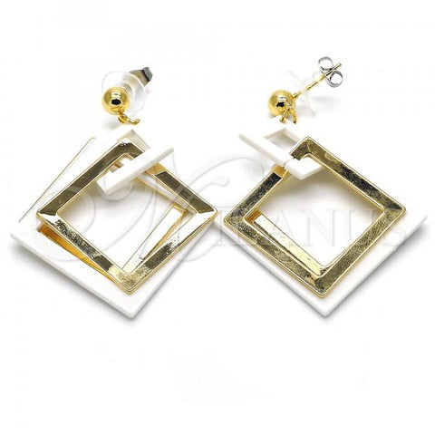 Oro Laminado Long Earring, Gold Filled Style White Resin Finish, Golden Finish, 02.268.0075