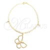 Oro Laminado Charm Anklet , Gold Filled Style Butterfly and Figaro Design, with White Cubic Zirconia, Polished, Golden Finish, 03.58.0025.10