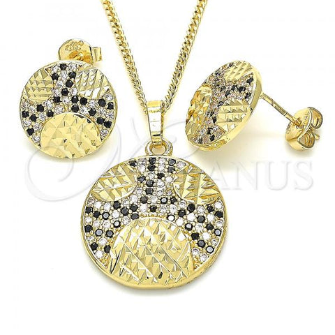 Oro Laminado Earring and Pendant Adult Set, Gold Filled Style with Black and White Cubic Zirconia, Polished, Golden Finish, 10.233.0036.1