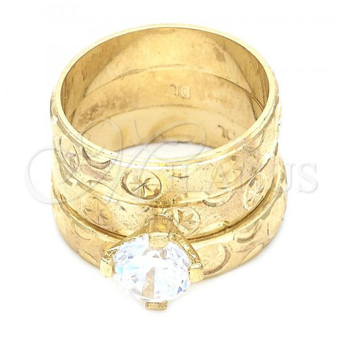 Oro Laminado Elegant Ring, Gold Filled Style Duo Design, with White Cubic Zirconia, Polished, Golden Finish, 01.91.0045.05 (Size 5)