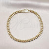 Oro Laminado Basic Anklet, Gold Filled Style Miami Cuban Design, with White Micro Pave, Polished, Golden Finish, 03.213.0241.10