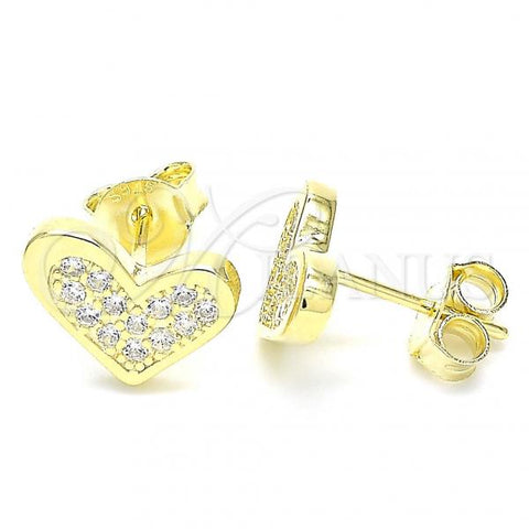 Sterling Silver Stud Earring, Heart Design, with White Cubic Zirconia, Polished, Golden Finish, 02.336.0123.2