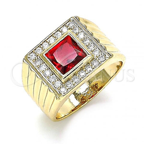 Oro Laminado Mens Ring, Gold Filled Style with Garnet Cubic Zirconia and White Micro Pave, Polished, Golden Finish, 01.266.0049.1.11