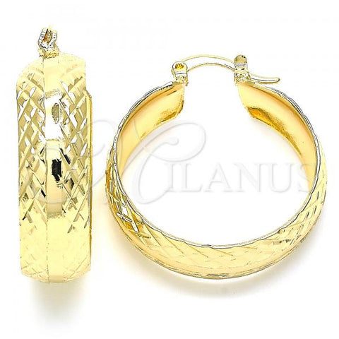 Oro Laminado Medium Hoop, Gold Filled Style Diamond Cutting Finish, Golden Finish, 02.170.0336.30