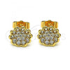 Oro Laminado Stud Earring, Gold Filled Style Flower Design, with White Micro Pave, Polished, Golden Finish, 02.210.0668