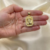 Oro Laminado Religious Pendant, Gold Filled Style Jesus Design, with White Micro Pave, Polished, Golden Finish, 05.342.0110