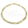 Oro Laminado Basic Anklet, Gold Filled Style Pave Figaro Design, Polished, Golden Finish, 5.223.034.12