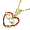 Oro Laminado Fancy Pendant, Gold Filled Style Heart Design, with Garnet Crystal, Polished, Golden Finish, 05.253.0096.1