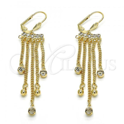 Oro Laminado Long Earring, Gold Filled Style with White Crystal, Polished, Golden Finish, 02.270.0066