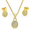Oro Laminado Earring and Pendant Adult Set, Gold Filled Style Pineapple Design, with White Micro Pave, Polished, Golden Finish, 10.342.0003