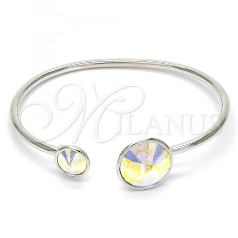 Rhodium Plated Individual Bangle, with Aurore Boreale Swarovski Crystals, Polished, Rhodium Finish, 07.239.0003.4 (03 MM Thickness, One size fits all)