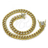 Oro Laminado Basic Anklet, Gold Filled Style Miami Cuban Design, with White Micro Pave, Polished, Golden Finish, 04.156.0465.10