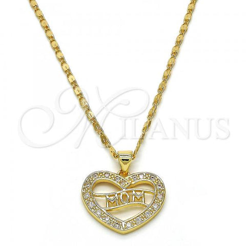 Oro Laminado Pendant Necklace, Gold Filled Style Mom Design, with White Cubic Zirconia, Polished, Golden Finish, 04.156.0089.1.18