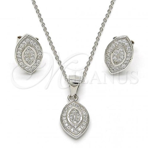 Sterling Silver Earring and Pendant Adult Set, with White Micro Pave, Polished, Rhodium Finish, 10.174.0230