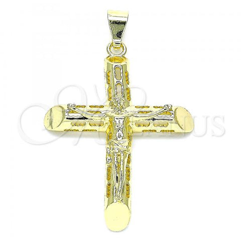 Oro Laminado Religious Pendant, Gold Filled Style Crucifix Design, Polished, Golden Finish, 05.253.0156