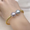 Oro Laminado Individual Bangle, Gold Filled Style Ball and Twist Design, Polished, Tricolor, 07.170.0020.1