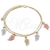 Oro Laminado Charm Anklet , Gold Filled Style Flower Design, Polished, Tricolor, 03.331.0108.10