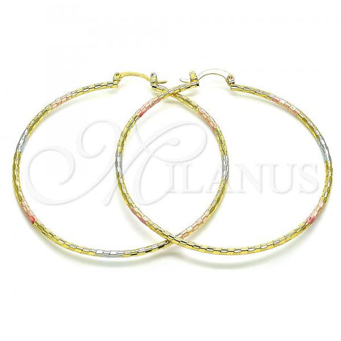 Oro Laminado Large Hoop, Gold Filled Style Diamond Cutting Finish, Tricolor, 02.168.0037.1.60