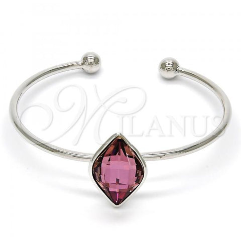 Rhodium Plated Individual Bangle, with Cyclamen Opal Swarovski Crystals, Polished, Rhodium Finish, 07.239.0006.2 (02 MM Thickness, One size fits all)
