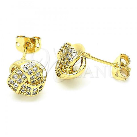 Oro Laminado Stud Earring, Gold Filled Style Love Knot Design, with White Cubic Zirconia, Polished, Golden Finish, 02.342.0066