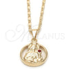 Oro Laminado Pendant Necklace, Gold Filled Style Sagrado Corazon de Jesus Design, with Garnet Cubic Zirconia, Polished, Golden Finish, 04.09.0168.18