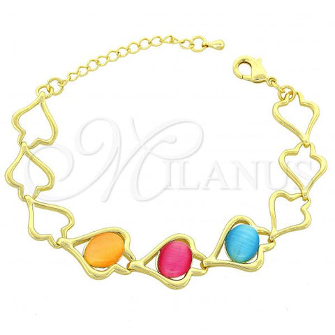 Oro Laminado Fancy Bracelet, Gold Filled Style Heart Design, with Multicolor Opal, Polished, Golden Finish, 03.65.1124.07