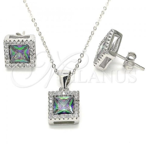 Sterling Silver Earring and Pendant Adult Set, with Vitrail Medium Cubic Zirconia and White Crystal, Polished, Rhodium Finish, 10.175.0073.5