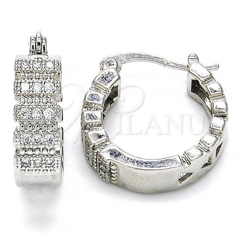 Rhodium Plated Small Hoop, with White Micro Pave, Polished, Rhodium Finish, 02.210.0289.4.20