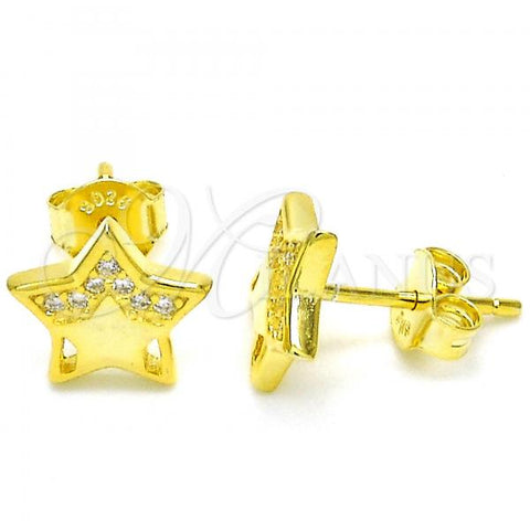 Sterling Silver Stud Earring, Star Design, with White Micro Pave, Polished, Golden Finish, 02.336.0042.2