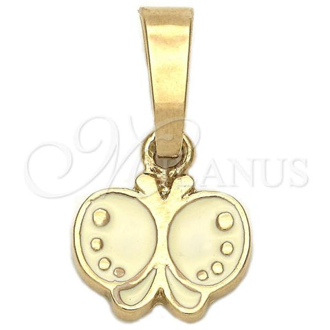 Oro Laminado Fancy Pendant, Gold Filled Style Butterfly Design, White Enamel Finish, Golden Finish, 05.163.0066
