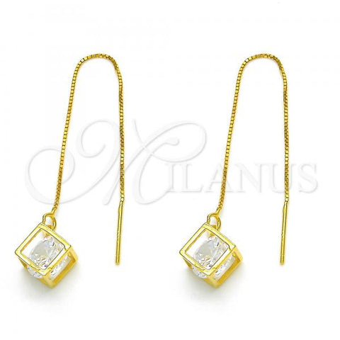 Sterling Silver Threader Earring, with White Cubic Zirconia, Polished, Golden Finish, 02.183.0024