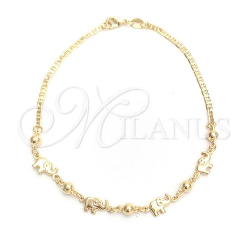 Oro Laminado Charm Anklet , Gold Filled Style Elephant and Mariner Design, Polished, Golden Finish, 03.32.0544.10