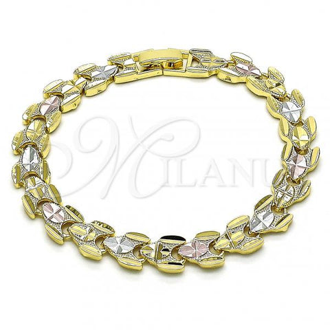 Oro Laminado Solid Bracelet, Gold Filled Style Polished, Tricolor, 03.102.0076.08